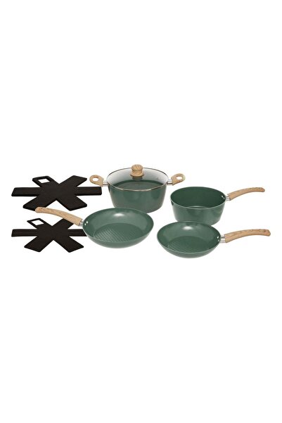FİVE Oală de gătit verde, set de 7 piese, aluminiu