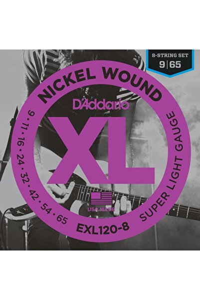 Daddario مجموعة أوتار جيتار كهربائي EXL120-8، 8 أوتار، مقاس XL، 9-65، نيكل