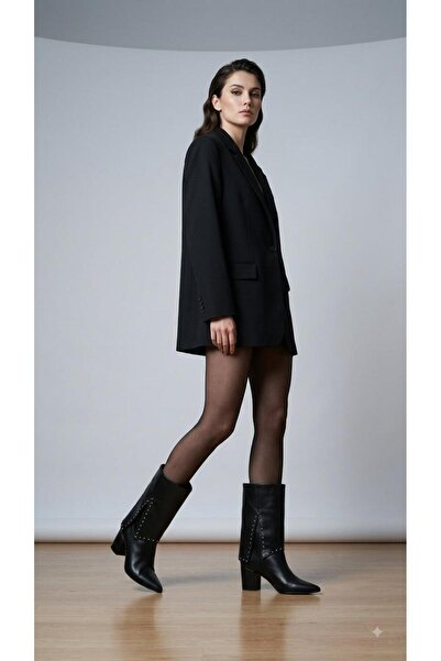 Gamze Shoes SİYAH RENK DİZİ TAŞLI YARIM BOT