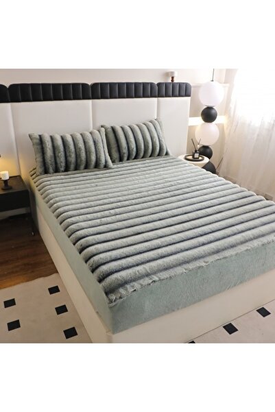 Edormitor Fitted Sheet Rabbit Fur + 2 Pillowcases Stripes Pattern 180x200cm