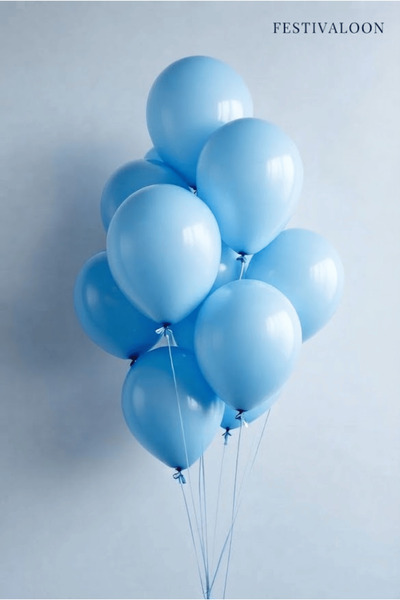FESTİVALOON 10’lu Canlı Açık Mavi Balon Doğum Günü Baby Shower Parti Süsü Kut...