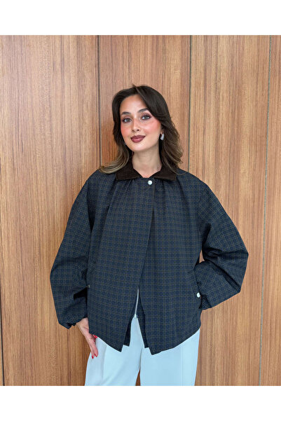 LUUNA STORE LACİVERT KADİFE YAKA CEKET - 1598