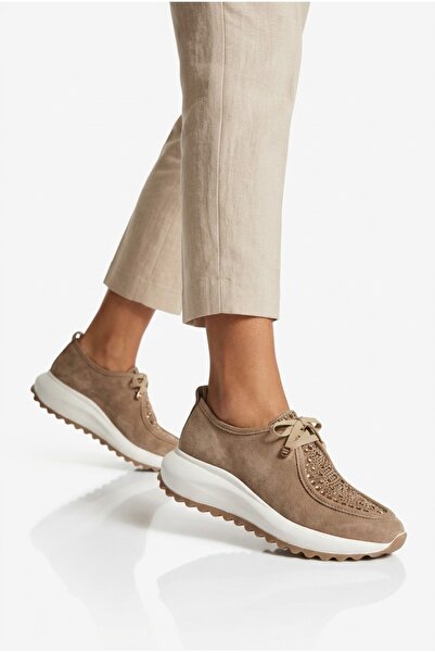 LABRONA Women's Suede Leather Stone Detailed Orthopedic Sole Sneaker Walking ...