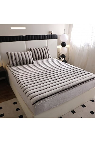 Edormitor Elastic Sheet Rabbit Fur + 2 Pillowcases Striped model 180x200cm CC...