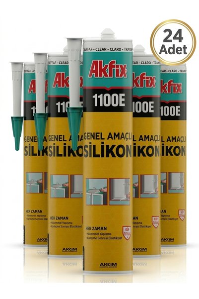 24 Adet (1 Koli) 1100E Genel Amaçlı Silikon Beyaz 280 ml (Banyo Ve Mutfak Silikonu)