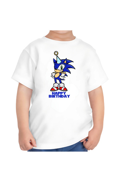 OEM Tricou de băieți, aniversare, tematică Sonic, La mulți ani, 4 ani
