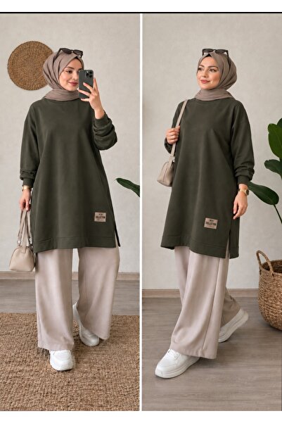 Madmy Kadın Oversize Sweatshirt Tunik Uzun Kollu Salaş Basic Günlük Spor Tuni...