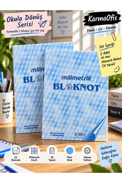 KarmaOfis A4 plavi milimetarski blok za beleške, 30 listova | 2 opcije dostupne