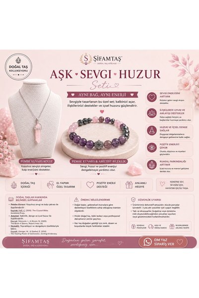 ŞİFAMTAŞ Love and Affection Set (Bracelet and Pink Quartz Pendant)