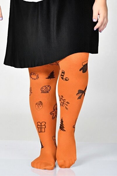 Dore Çorap Girl's New Year Patterned Pantyhose - Orange