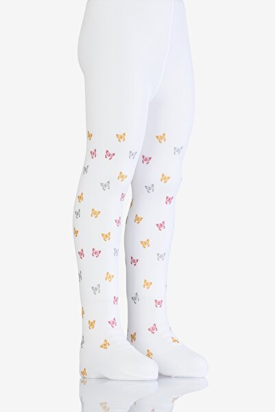 Dore Çorap Girl's Azra Patterned Glitter Printed Micro 50 Pantyhose - White