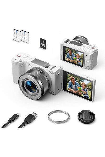 Dijital Kamera 5K 72MP Kompakt Kamera 6x optik zoom, 2,8 inç 180° döner ekran, otomatik odaklama