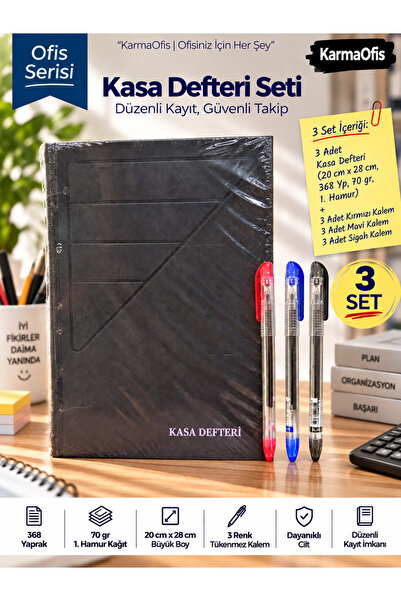 KarmaOfis Kasa Defteri Seti 20x28 cm 368 Yaprak 70 gr 1. Hamur – Kırmızı Mavi...