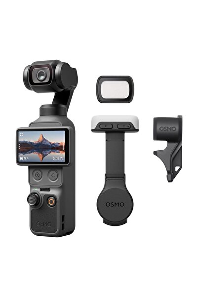 DJI Osmo Pocket 4 Glow Portrait Combo, siyah sis filtreli ve dolgu ışıklı cep...