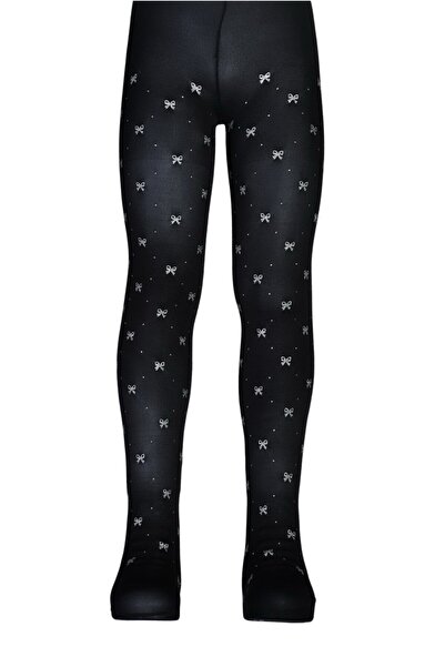 Dore Çorap Girl's Bow Patterned Glitter Print Micro 50 Pantyhose - Black