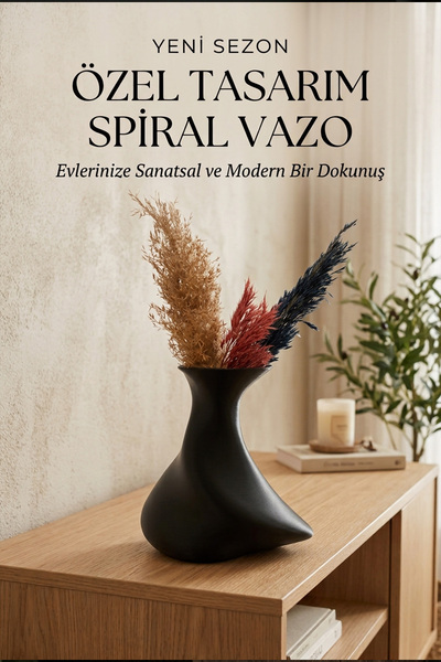 volessia Hobifabrik Siyah Spiral Vazo – Modern Bükümlü Dekoratif Vazo, Renkli...
