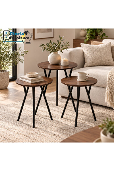 PixelsFurniture Bekz Furniture 3-Piece Round Design Nesting Side Table Set