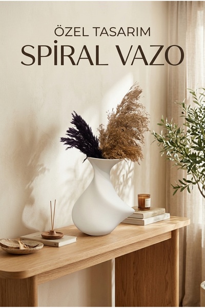 volessia Hobifabrik Spiral Beyaz Vazo – Modern Bükümlü Dekoratif Vazo, Dry Pa...
