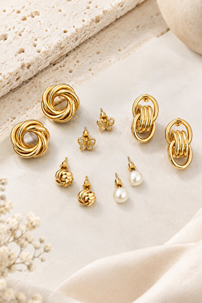 MRK 6 Pairs Earring Set Hoop Twist