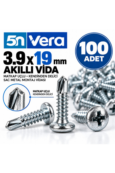 5N VERA 5N VERA 3.9x19 mm Akıllı Vida 100 Adet – Matkap Uçlu Kendinden Delici...
