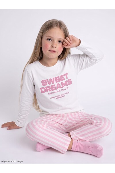 vitmo Girl's Long Sleeve 100% Cotton Pajama Set Sweet Dream