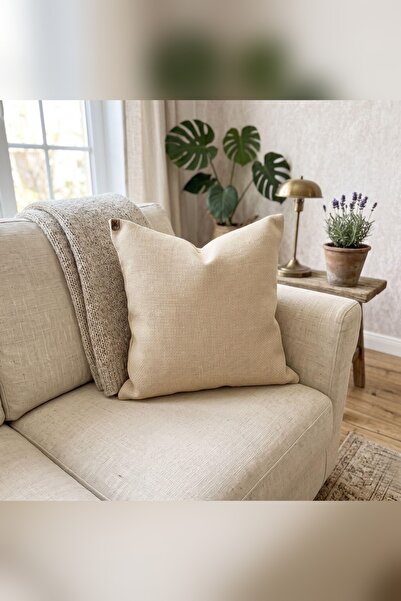 Homever 60x60cm Dokuma Jüt Kırlent Kılıfı, Doğal Krem Yastık Kılıfı, Modern J...
