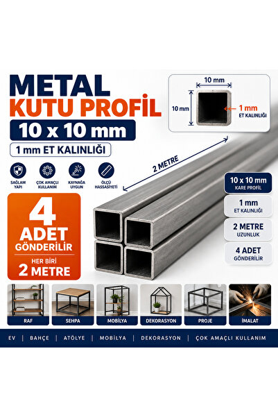 Home 10x10 Kutu Profil 2 Metre 1 mm Et Kalınlığı Metal Kare Demir Profil 4 Adet