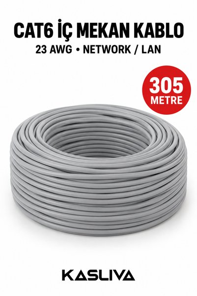Kasliva 305 Metre CAT6 Ethernet Kablo İç Mekan 23 AWG Ağ LAN Kablosu Kutu Kablo