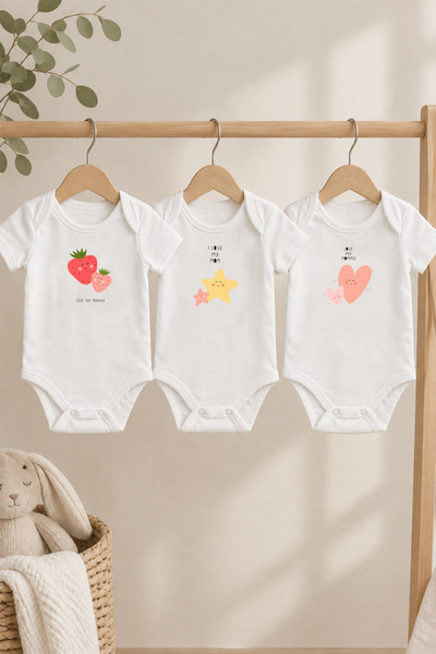 Luppinos Love You Mom 3-Piece 100% Cotton Digital Printed Baby Body Set 2