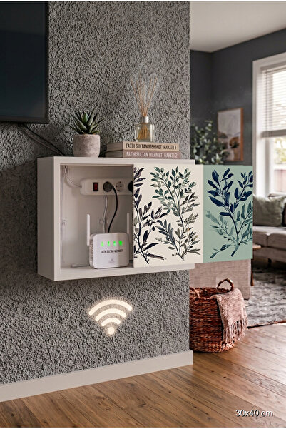 wudie Minimalist Doğal Ahşap Sürgülü Kapaklı Modem Gizleme Dolabı Kablo Gizle...