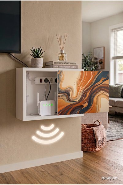 wudie Minimalist Luxury Solid Wood Wall Mounted Modem Hiding Cabinet Cable Hi...
