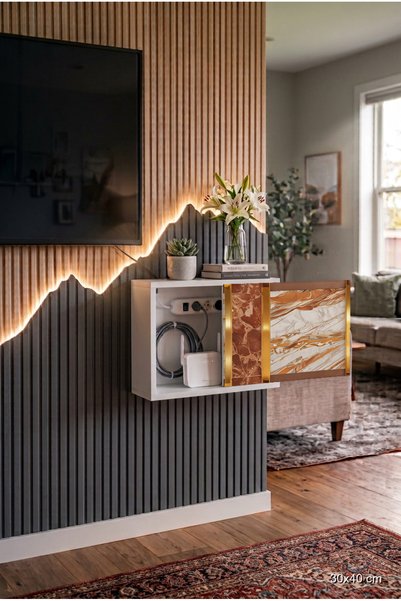 wudie Modern Nordic Natural Wood Multi-Purpose Router Hiding Cabinet Conceale...