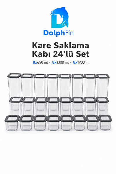 DolphFin Square Storage Container Set of 24 Black 650/1300/1900 ml