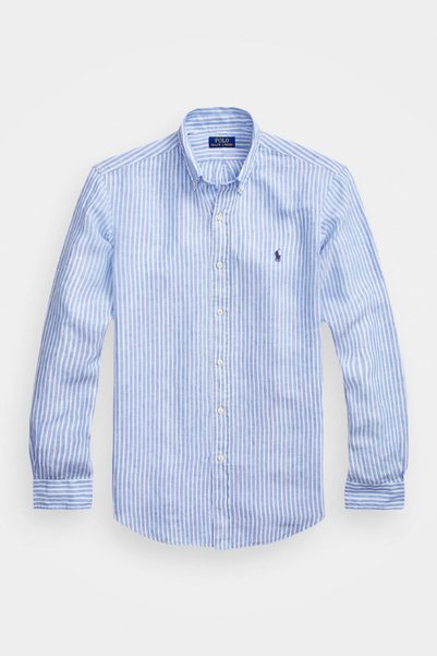 Polo Ralph Lauren Ralph Lauren Mens Blue Striped Custom Fit Linen Shirt