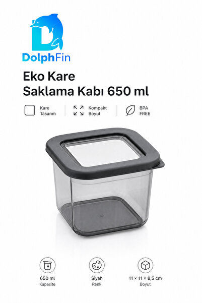 DolphFin Eco Square Storage Container 650 ml Black 11 × 11 × 8.5 cm