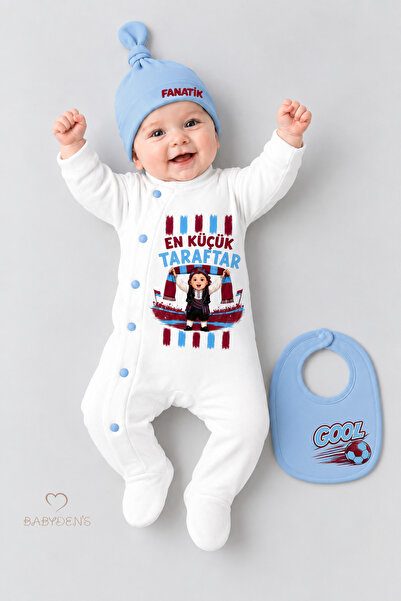BABYDEN'S 3'lü Bebek Tulum Seti Bordo Mavi En Küçük Taraftar Futbol Temalı Şa...