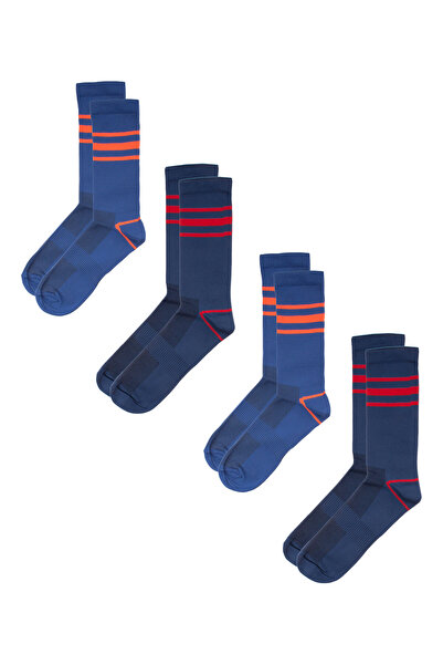 socks&co Ανδρικές κάλτσες οικονομική συσκευασία Μπλε Ρίγες 4 τεμάχια. Πολύχρωμο