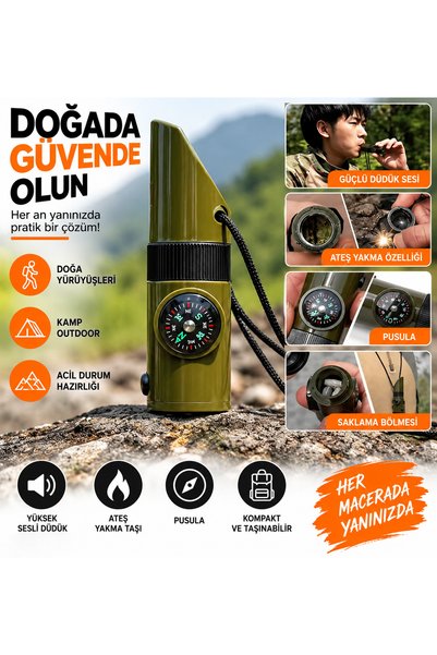 Genel Markalar 7si 1arada Acil Durum Düdüğü,El Feneri, Termometre,Pusula,Büyü...