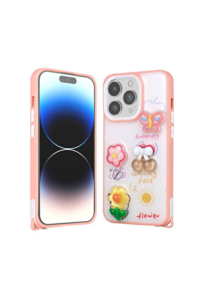 MARS Apple iPhone 14 Pro Max Kılıf Parlayan Simli Kabartma Figürlü Cevze Kapak