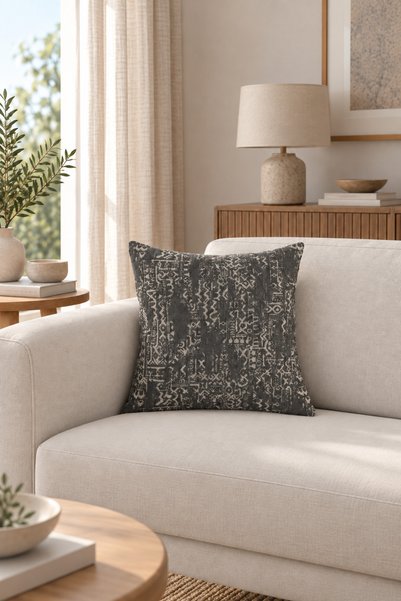 texta home deco Aztek Bohem Dokuma Kırlent Kılıfı - Antrasit - 45x45 cm