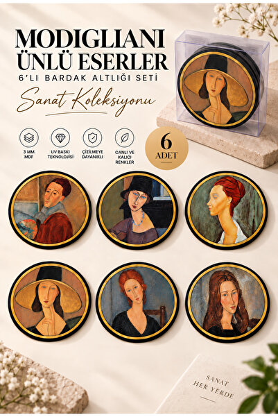 NCPUZZLES Modigliani Famous Works Set of 6 Wooden Mdf Coasters, 10 Cm, Art Se...