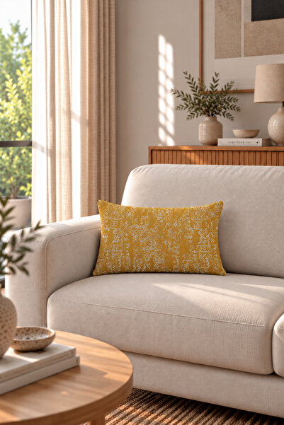 texta home deco Aztek Bohem Dokuma Kırlent Kılıfı - Hardal - 30x50 cm