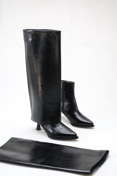 meyra'nın ayakkabıları Women's Thin Heeled Slip-On Boots Black Yanki