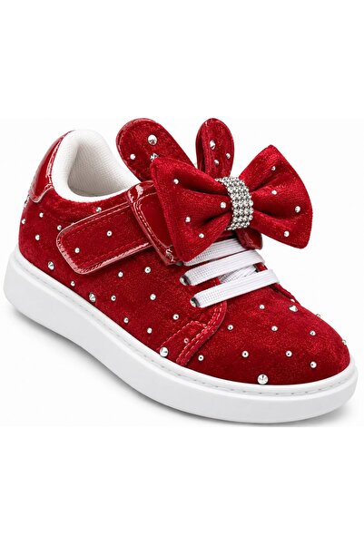 SOLERIUM SHOES Kız Çocuk Taşlı Fiyonklu Cırtlı Esnek Taban o Spor Ayakkabı ok...
