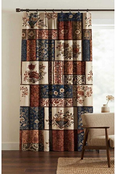 Genel Markalar Vintage Patchwork Baskılı Perde – Rustik Çiçek Motifli Eklekti...