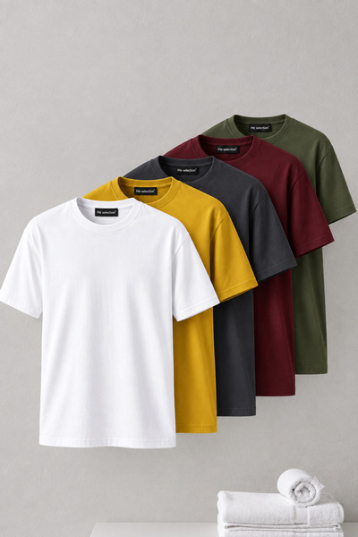 Me selection Pack of 5 100% Cotton Crew Neck T-Shirts