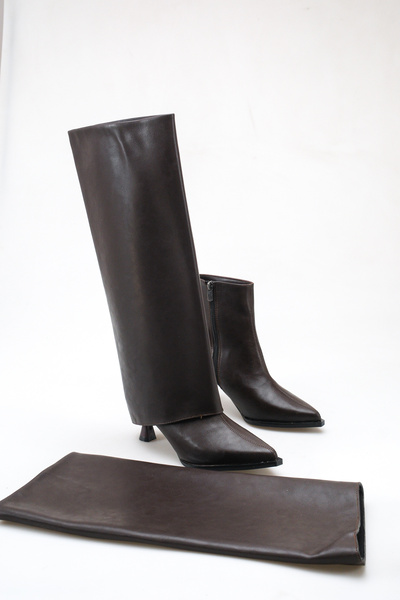 meyra'nın ayakkabıları Women's Thin Heeled Slip-On Boots Brown Skin