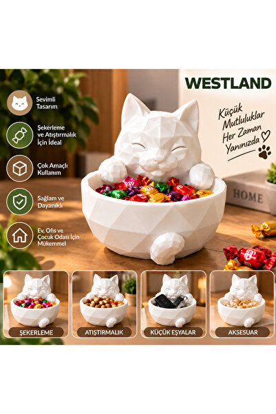 Westland Kedi Şeklinde Şekerlik - Sevimli Kedi Şeklinde Saklama Kabı
