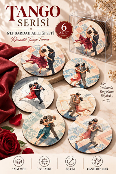 NCPUZZLES Tango Set of 6 Wooden Mdf Coasters – 10 Cm, Decorative Dance Themed