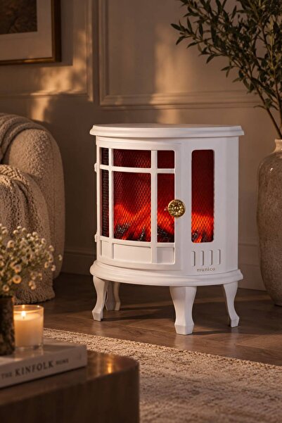 Munico Alev Efektli Dekoratif Şömine Soba LED Gece Lambası Retro Masaüstü Amb...